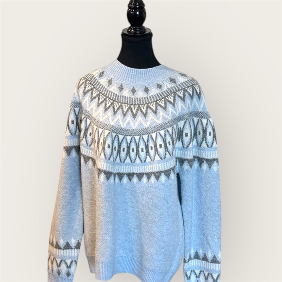 Alfred Dunner Sweaters - Alfred Dunner Blue and Gray Patterned Crewneck Sweater